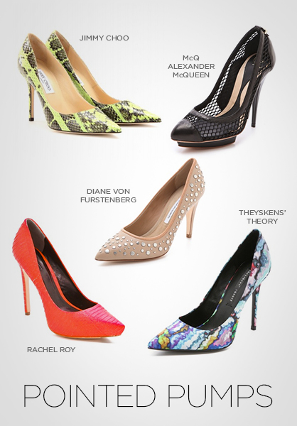 pumps, shoes, spring 2013 shoes, shoe trends, pointy toe pumps, snakeskin 