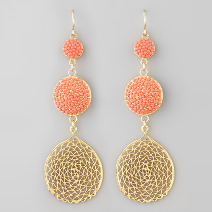 Coral and Gold Drop Earrings