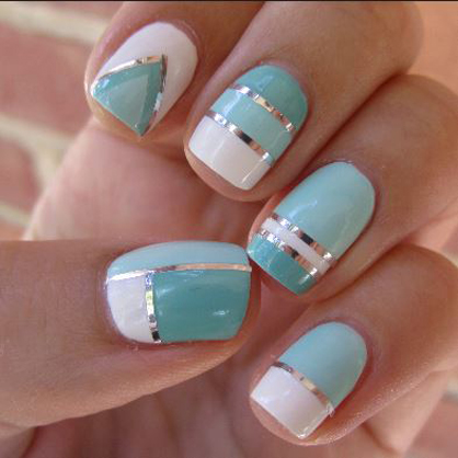 Summer Nail Art Mint Chrome