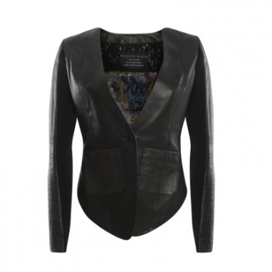Snake Embellished Leather Blazer