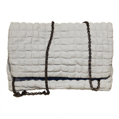 White Grid Convertible Clutch by Sang A