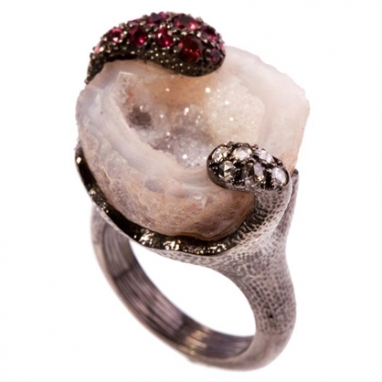 Agate Geode and Diamond Ring