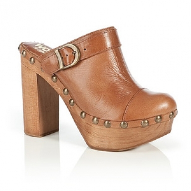 Tan Leather Wooden Clogs