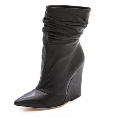 Slouchy Leather Wedge Booties